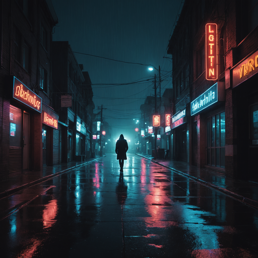 Lost in the Neon Glow: A Figure Walks the Lonely City Streets