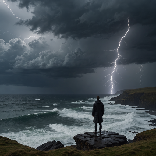 A Solitary Figure Confronts the Fury of the Storm