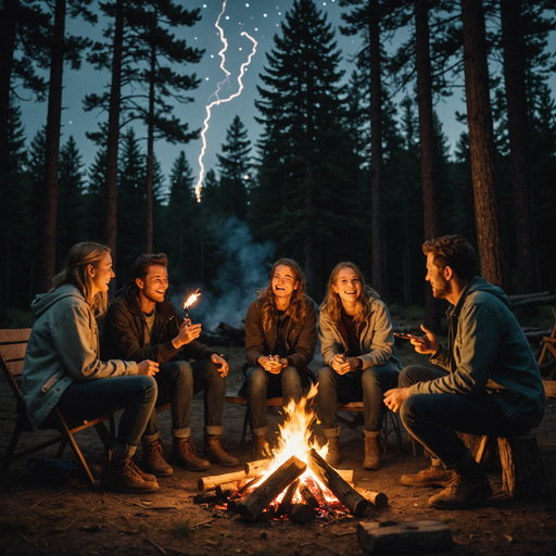 Friends Gather ‘Round the Campfire Under a Dramatic Sky