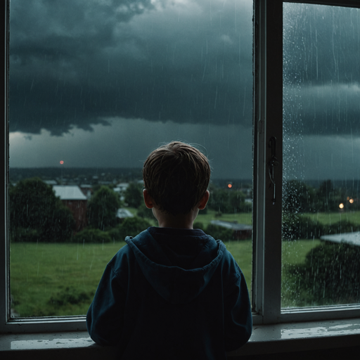 A Boy’s Melancholy Gaze at a Stormy Day