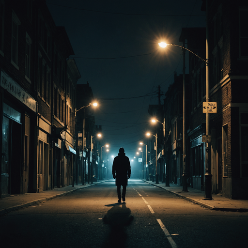 Lost in the Shadows: A Solitary Figure Walks a Deserted Street