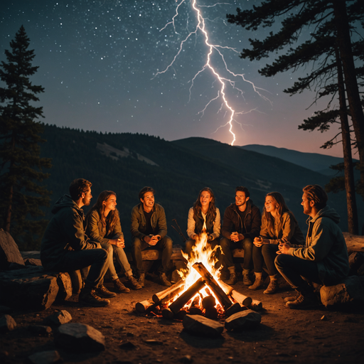 Campfire Tales Under a Stormy Sky