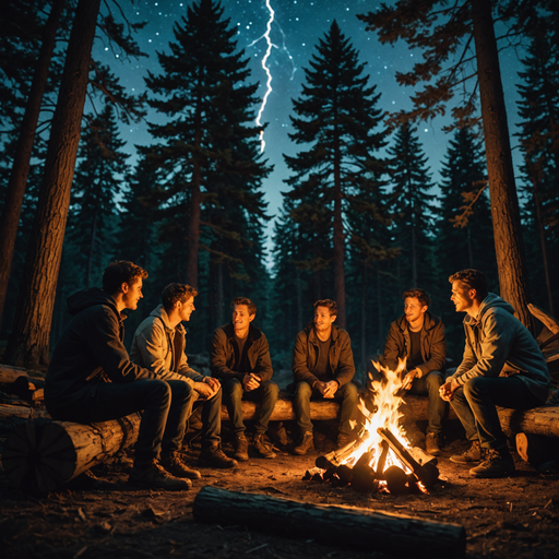 Friends Gather ‘Round the Fire Under a Starry Sky