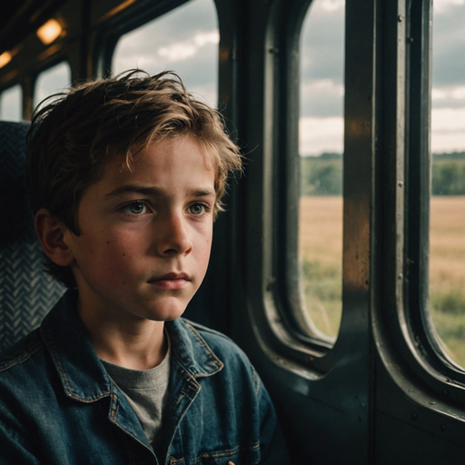 A Moment of Reflection: A Boy’s Pensive Gaze Through the Train Window