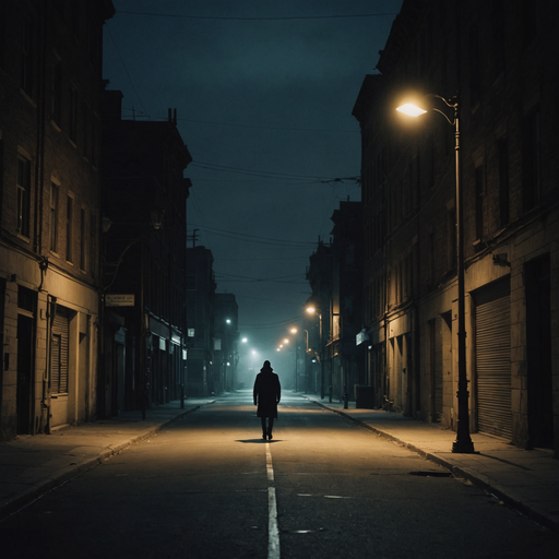 Lost in the Shadows: A Solitary Figure Walks a Deserted Street