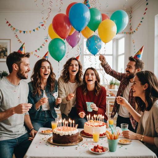 Birthday Bliss: Friends Celebrate with Cake and Laughter