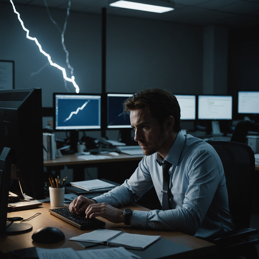 Lightning Strikes as Man Works Late in Cluttered Office