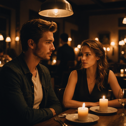 A Moment of Tension and Intimacy in the Dimly Lit Restaurant