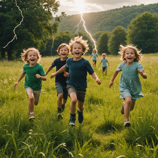 Children Chase Lightning in a Joyful Field