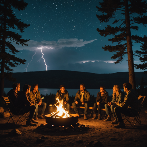 Campfire Tales Under a Stormy Sky