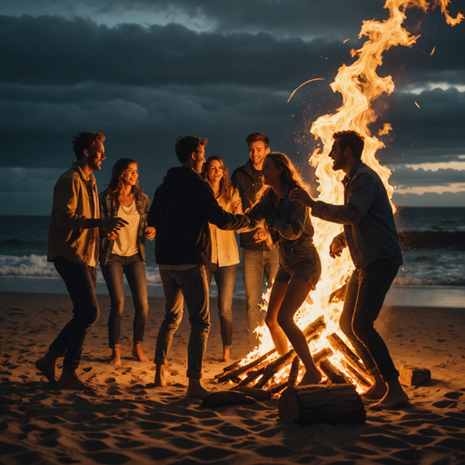 Bonfire Bliss: Friends Gather Under a Starry Sky