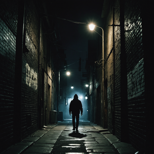 Lost in the Shadows: A Lone Figure Walks a Mysterious Alley