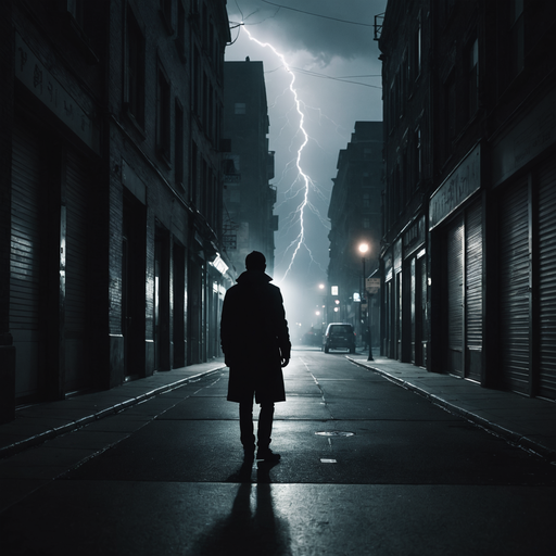 Lightning Strikes a Solitary Figure in a Dark Alley