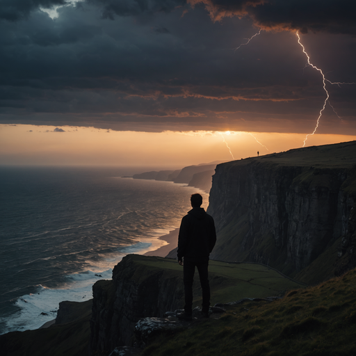 A Solitary Figure Contemplates the Fury of the Storm