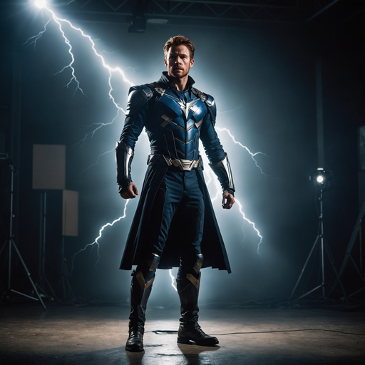 Superhero Stands Tall Amidst Electrifying Storm