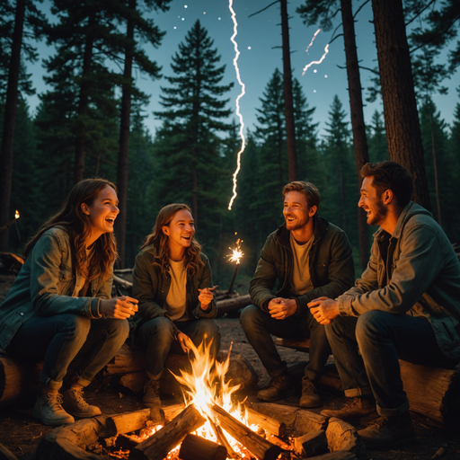 Friends Gather ‘Round the Campfire Under a Dramatic Sky