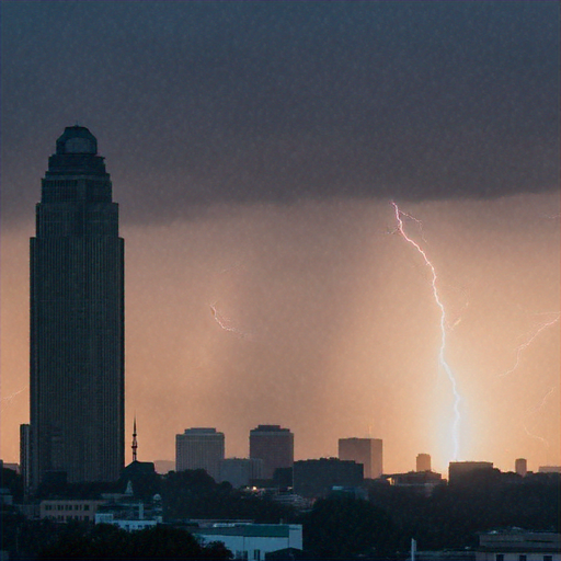 Cityscape Under a Thunderous Sky