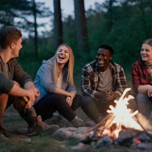 Campfire Camaraderie: Friends Gather Under the Twilight Sky