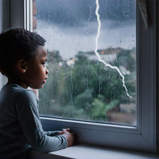 A Boy’s Melancholy Gaze Through a Stormy Window