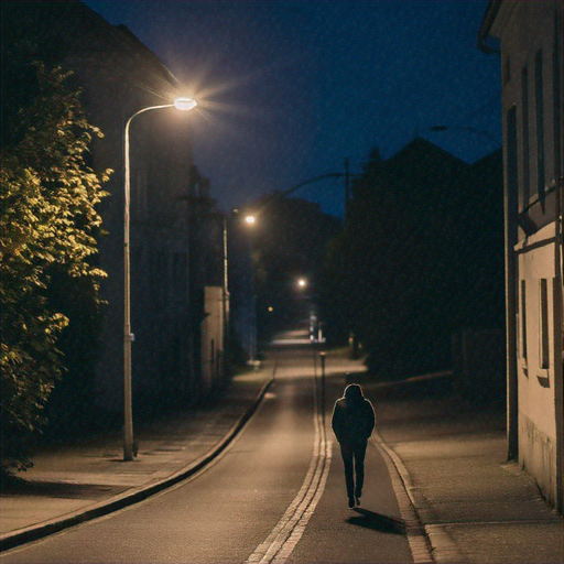 Lost in the Shadows: A Solitary Figure Walks a Gloomy Street