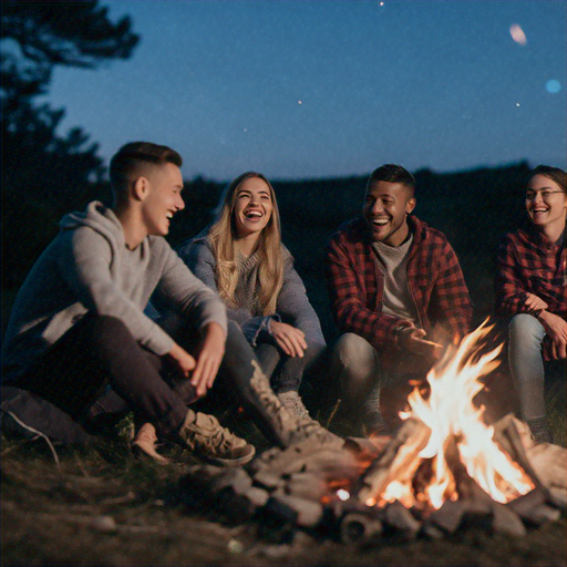 Friends Gather Around a Warm Campfire on a Cool Night