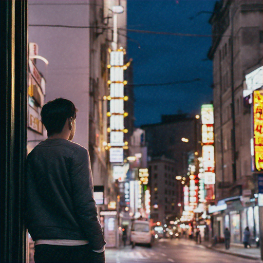 Lost in the Neon Glow: A Moment of Solitude in the City