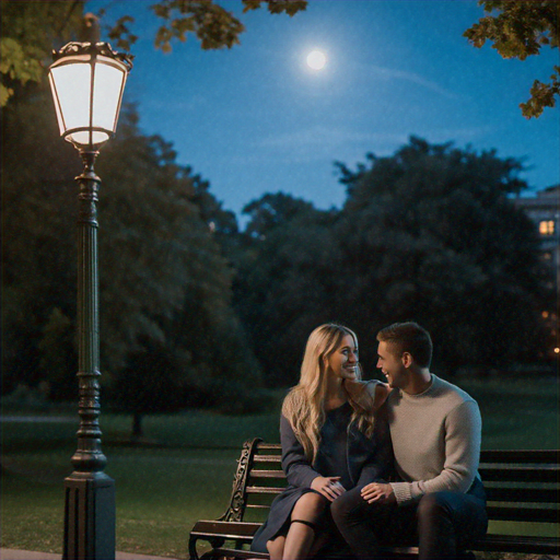 Moonlight Romance on a Park Bench