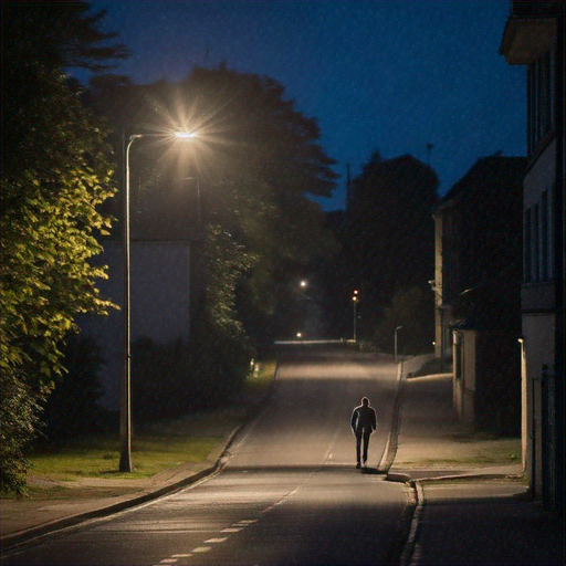 Lost in the Shadows: A Solitary Figure Walks into the Night