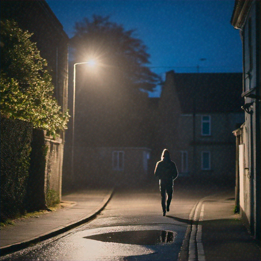 A Solitary Figure in the Shadow of a Streetlight