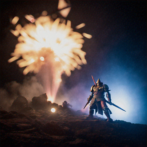 Silhouetted Knight Against a Symphony of Fire