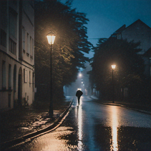 Lost in the Shadows: A Lonely Figure Walks Through the Night