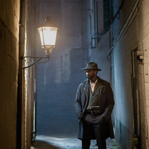 Shadows and Secrets: A Man in a Fedora Walks the Dark Alley