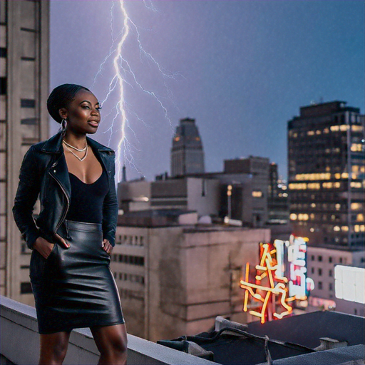 City Lights, Electric Storm: A Woman on the Edge