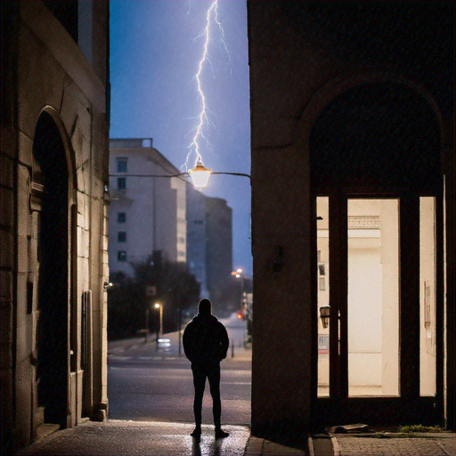 Lightning Strikes a Lonely Figure in a Dark Alley