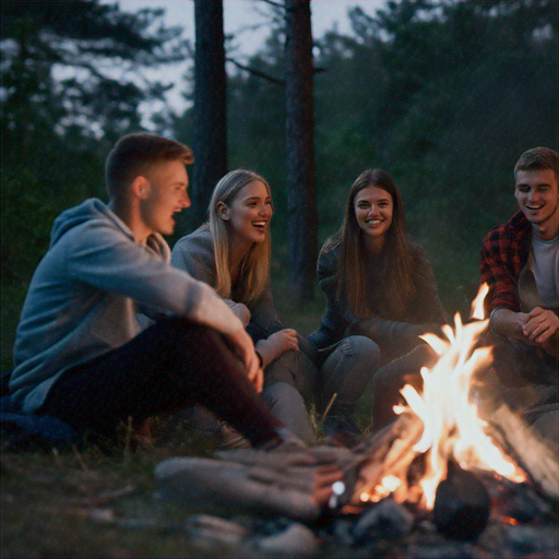 Campfire Laughter: Friends Gather Under the Stars