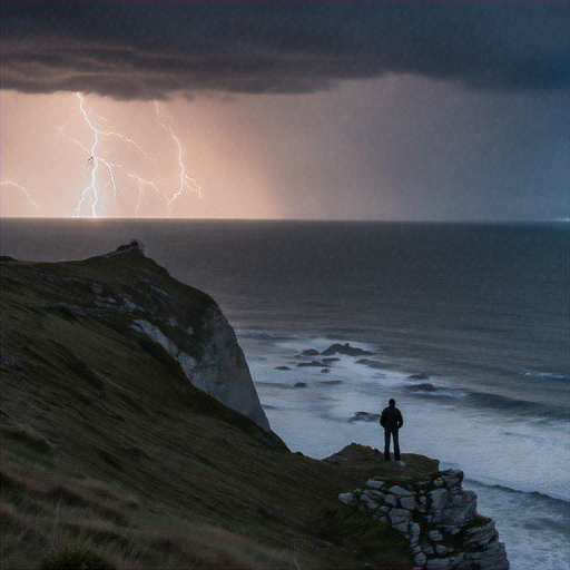 A Solitary Figure Contemplates the Storm’s Fury