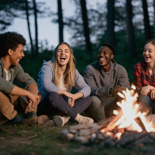 Campfire Laughter: Friends Gather Under the Stars