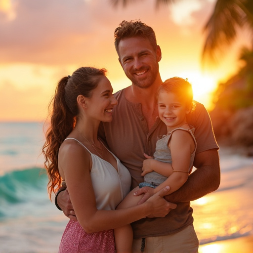 Sunset Love on the Beach: A Family’s Golden Moment