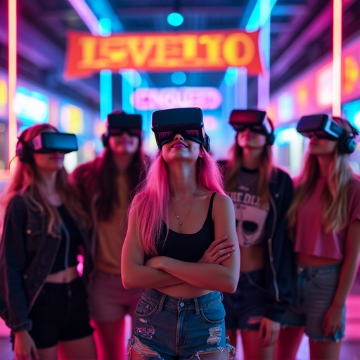 Neon Dreams: Friends Dive into a Futuristic Arcade