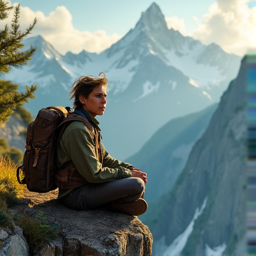 A Moment of Awe: Hiker Finds Perspective Amidst Majestic Peaks