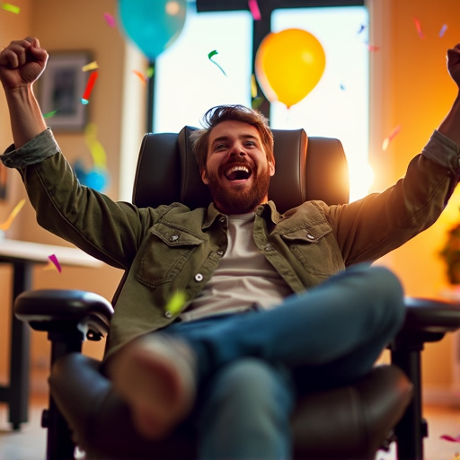 Confetti Shower of Joy: Man Celebrates with Unbridled Enthusiasm