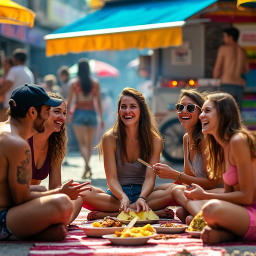 Friends Gather for Laughter and Good Times on a Bustling Patio