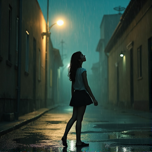 Lost in the Rain: A Moment of Melancholy in a Deserted City