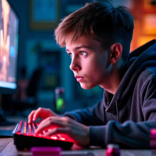 Lost in the Digital World: A Boy’s Intense Focus