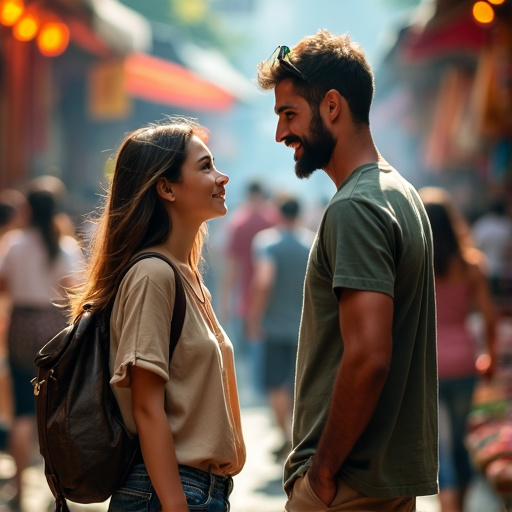 Love Blooms in the Bustling Market: A Romantic Moment Captured