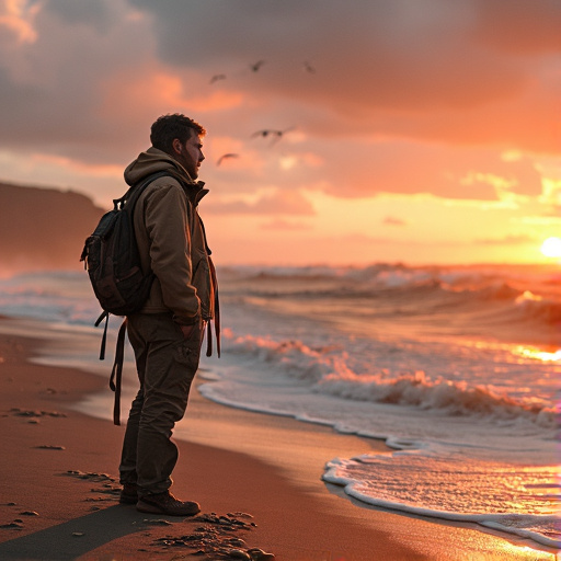 Silhouettes of Solitude: A Man Contemplates the Sunset