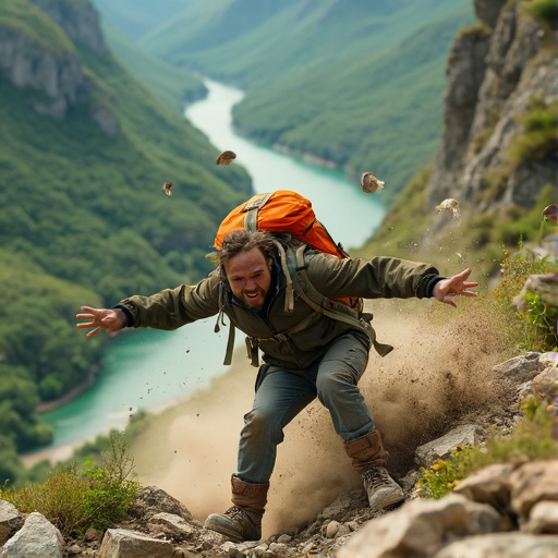 Adrenaline Rush: Hiker Takes a Thrilling Slide Down a Dusty Mountainside