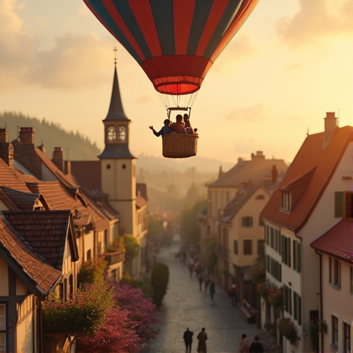 A Whimsical Journey Above a Charming European Town