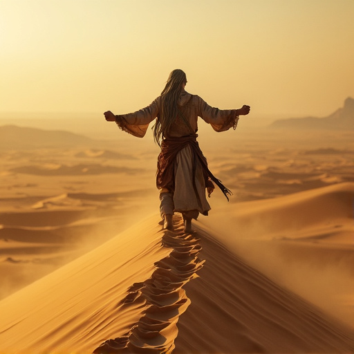 Silhouetted Against the Setting Sun: A Lone Figure in the Desert