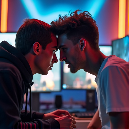 The Intensity of the Match: Two Gamers Locked in a Battle